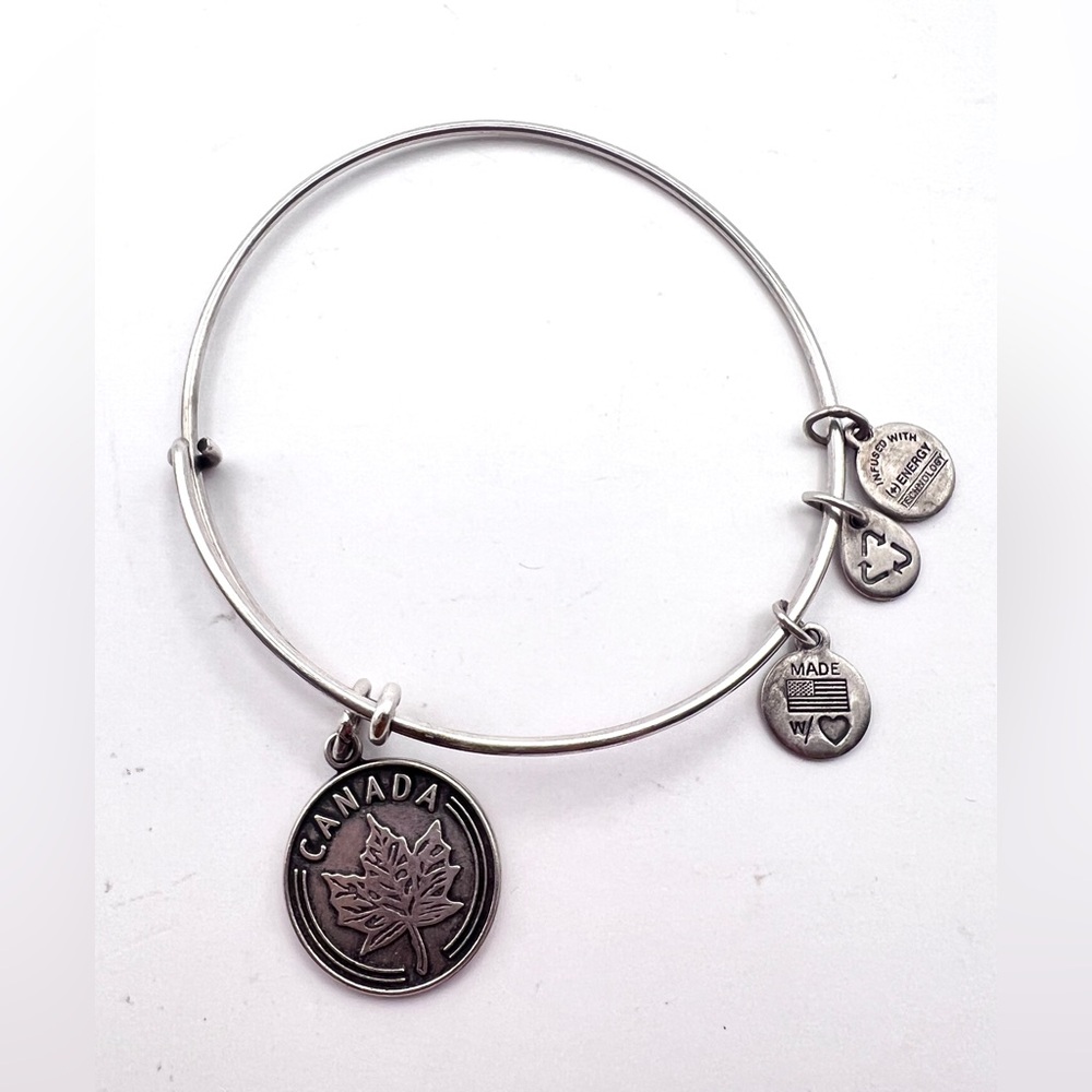 Alex and Ani Canada Maple Leaf Charm Bangle Bracelet Silver Tone 2014